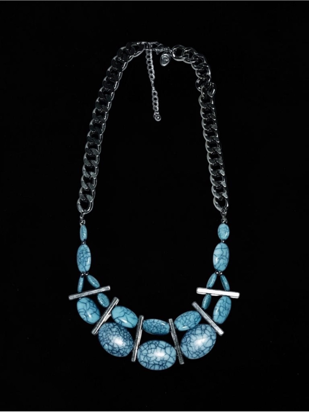 New Charlie Faux Turquoise Silver Link Necklace